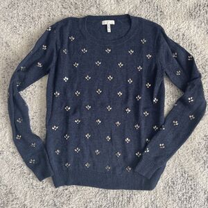 Joie Embellished Navy Blue Wool Cashmere Blend Sweater Size XS Holiday Sparkle